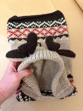 Wool deer dog sweater with hood, ears and antlers